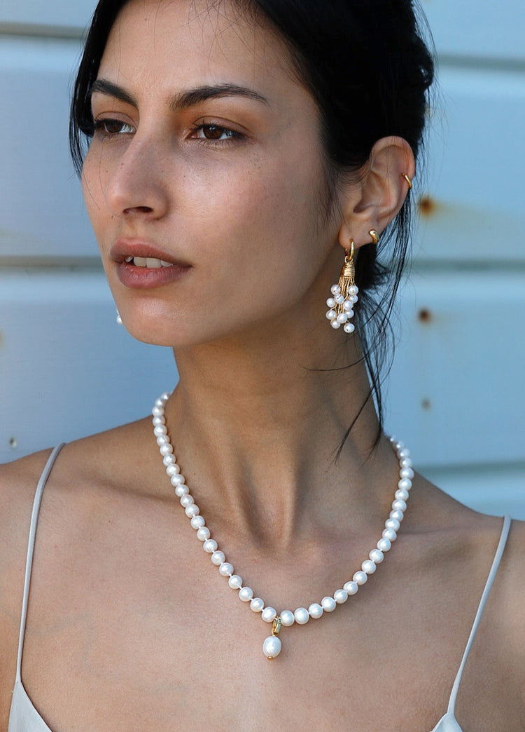 Pearl Necklace with Ada Silver Charm Set